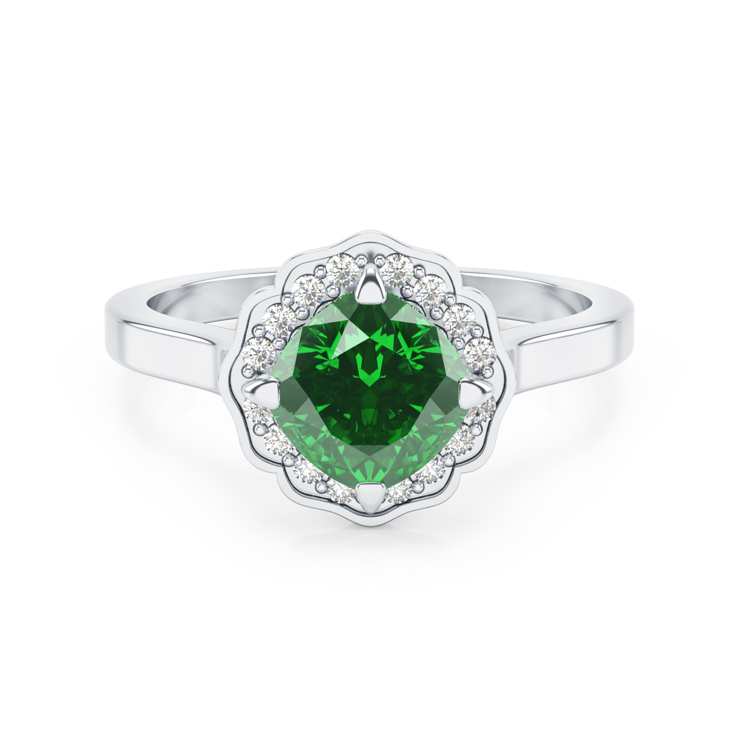 Belle Bague Femme Or Blanc 18 carats Emeraude et Diamants DIVENLY