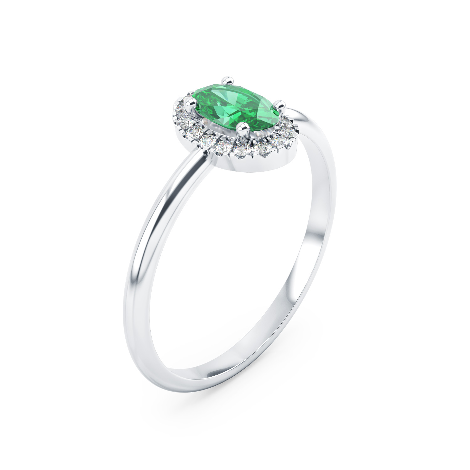 Solitaire entoure Grace Ovale Or Blanc 18 carats Emeraude et Diamants DIVENLY