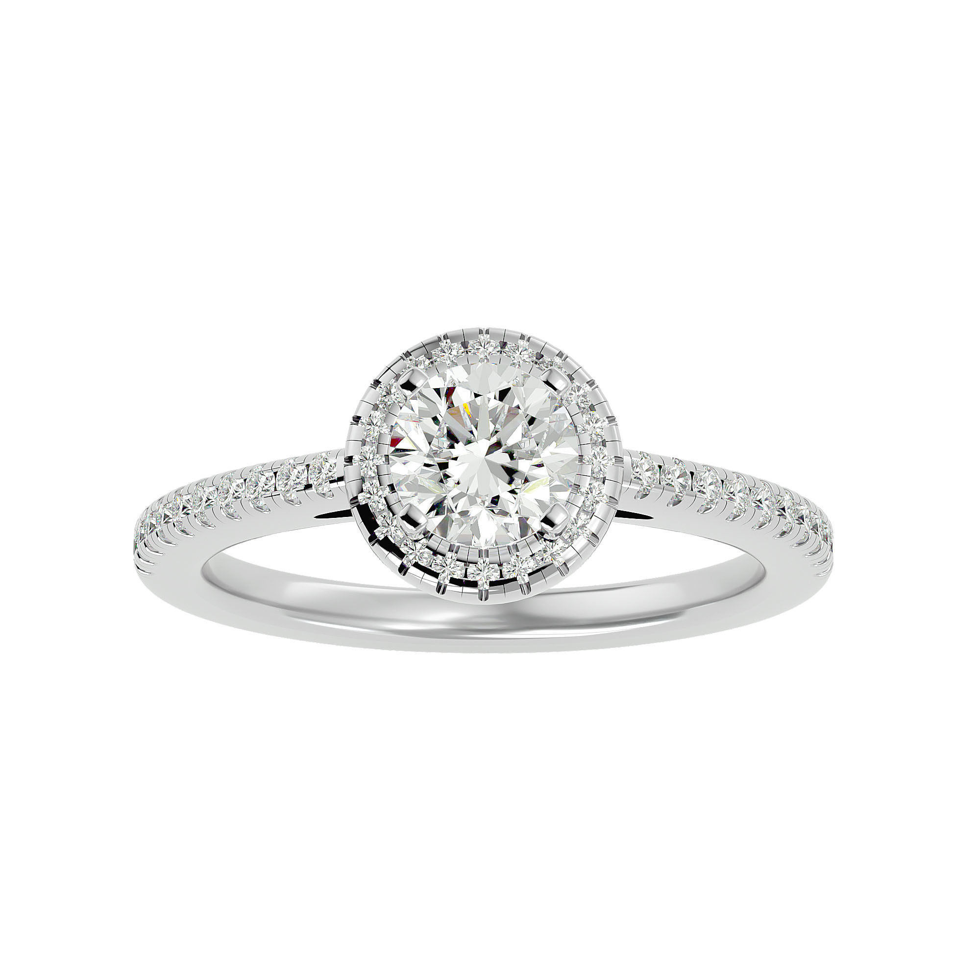 Solitaire Rond Entoure et Pave Femme Or Blanc 18 carats Moissanite DIVENLY