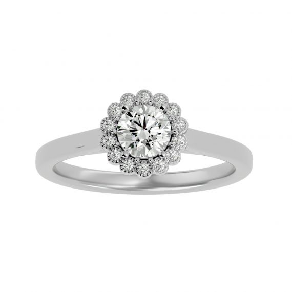 Bague Halo Vintage Femme Ambre en Or Blanc 18 cts