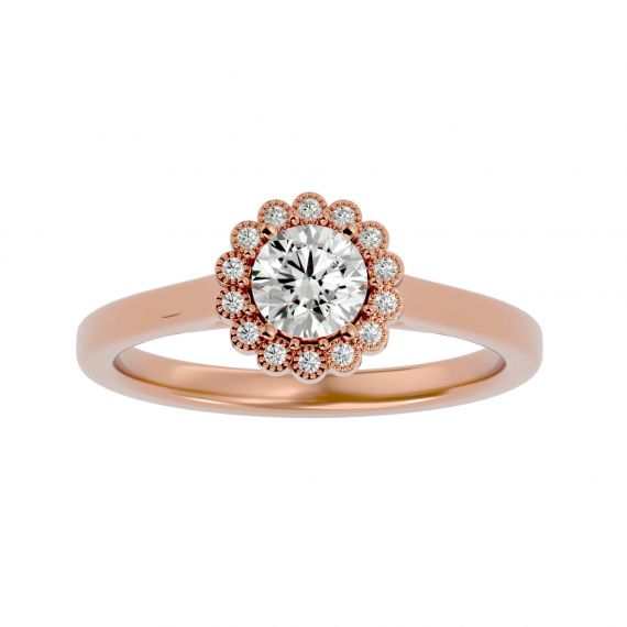 Bague Halo Vintage Femme Ambre en Or Rose 18 cts