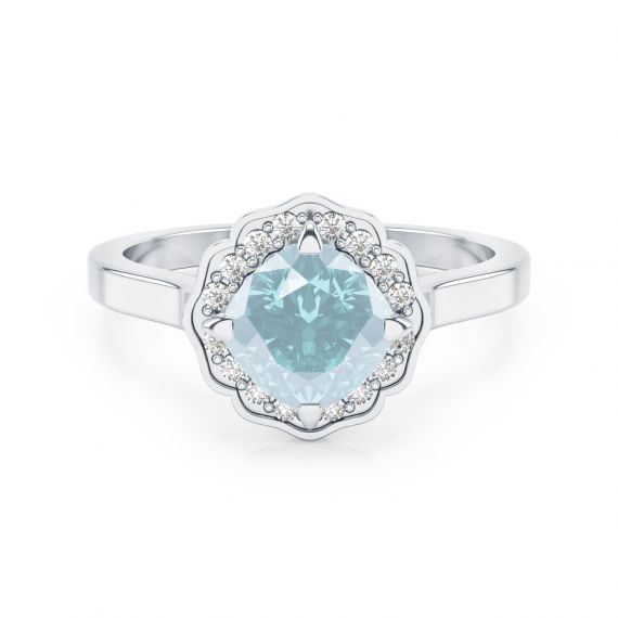 Bague Belle Femme en Or Blanc 18 cts Aigue Marine et Diamant 1