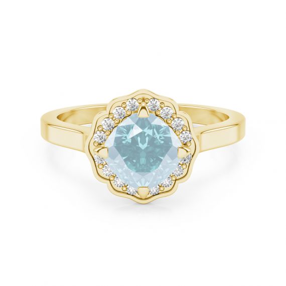 Bague Belle Femme en Or Jaune 18 cts Aigue Marine et Diamant 1