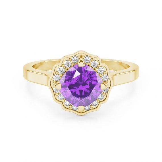 Bague Belle Femme en Or Jaune 18 cts Améthyste et Diamant 1