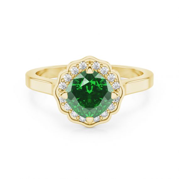 Bague Belle Femme en Or Jaune 18 cts Emeraude et Diamant 1