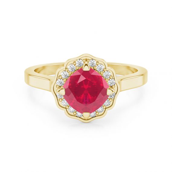 Bague Belle Femme en Or Jaune 18 cts Rubis et Diamant 1