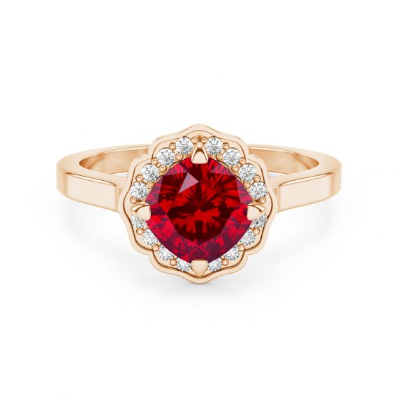 Bague Belle Femme en Or Rose 18 cts Grenat et Diamant 1