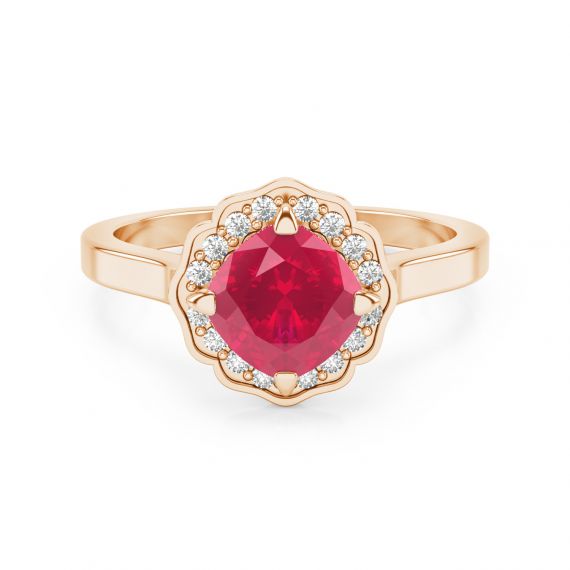 Bague Belle Femme en Or Rose 18 cts Rubis et Diamant 1