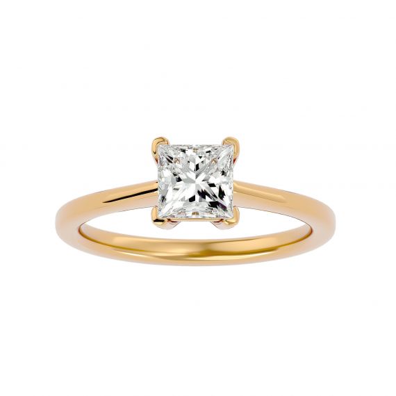 Bague Solitaire Femme Emma Carrée en Or Jaune 18 cts