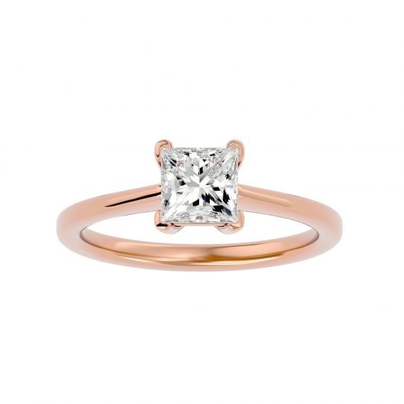 Bague Solitaire Femme Emma Carrée en Or Rose 18 cts