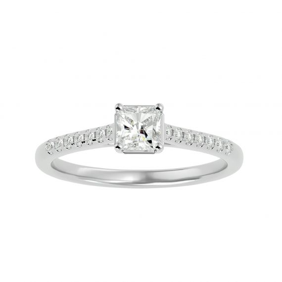 Bague Solitaire Femme Emma Carrée Pavée en Or Blanc 18 cts, Moissanite 1