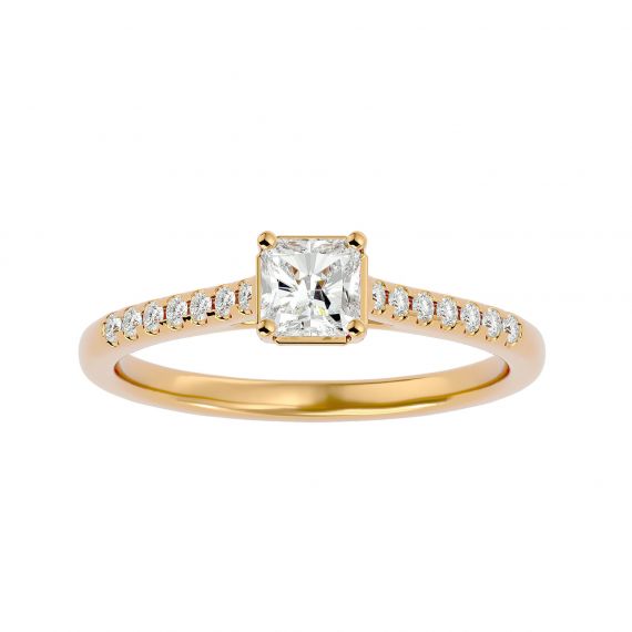 Bague Solitaire Femme Emma Carrée Pavée en Or Jaune 18 cts, Moissanite 1