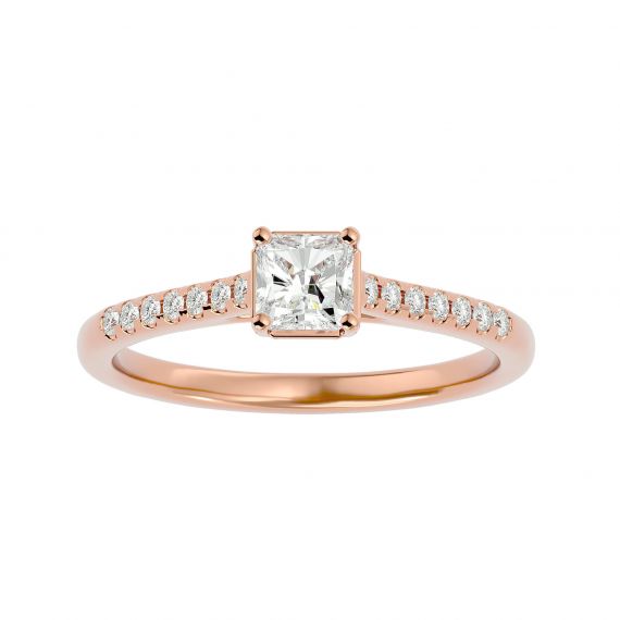 Bague Solitaire Femme Emma Carrée Pavée en Or Rose 18 cts, Moissanite 1