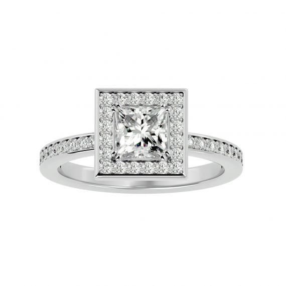 Bague Halo Carrée Entourée Femme Eva Carrée en Or Blanc 18 cts, Moissanite 1