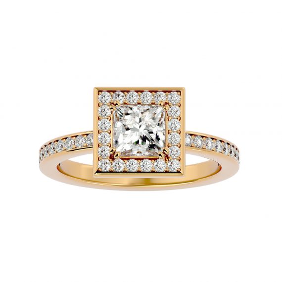 Bague Halo Carrée Entourée Femme Eva Carrée en Or Jaune 18 cts, Moissanite 1