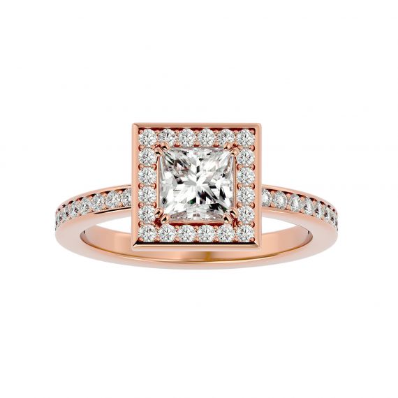 Bague Halo Carrée Entourée Femme Eva Carrée en Or Rose 18 cts, Moissanite 1