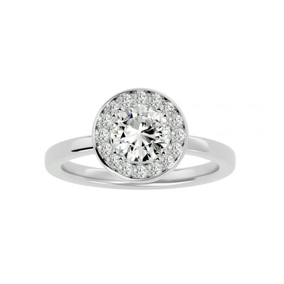 Bague Halo Femme Eva en Or Blanc 18 cts, Moissanite 1