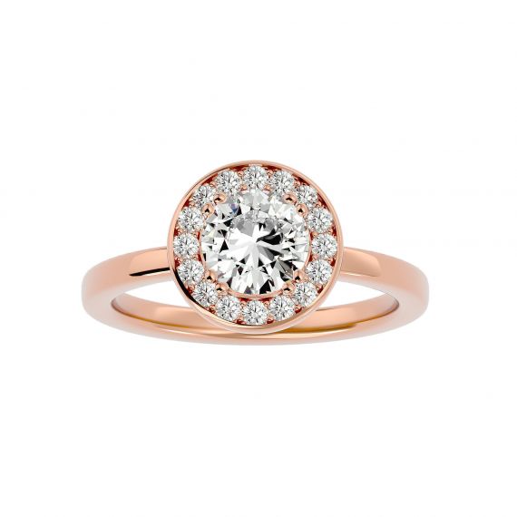 Bague Halo Femme Eva en Or Rose 18 cts, Moissanite 1