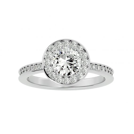 Solitaire Entouré et Pavé Femme Eva Pavée en Or Blanc 18 cts, Moissanite 1