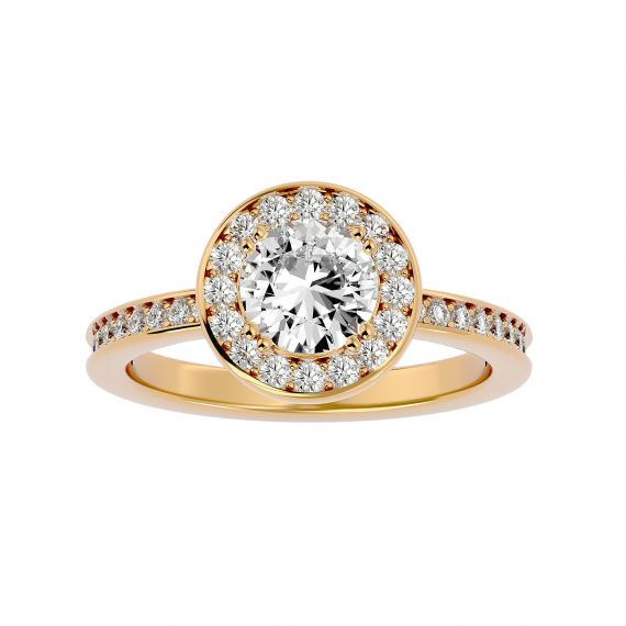 Solitaire Entouré et Pavé Femme Eva Pavée en Or Jaune 18 cts, Moissanite 1