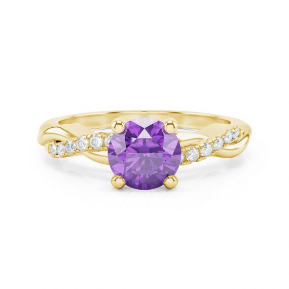 Bague Entrelacée Flamme en Or Jaune 18 cts Améthyste et Diamant 1