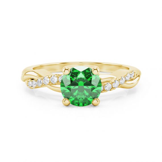 Bague Entrelacée Flamme en Or Jaune 18 cts Emeraude et Diamant 1