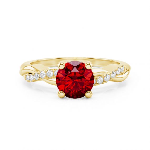 Bague Entrelacée Flamme en Or Jaune 18 cts Grenat et Diamant 1