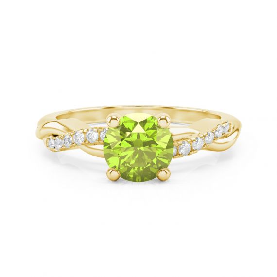 Bague Entrelacée Flamme en Or Jaune 18 cts Peridot et Diamant 1