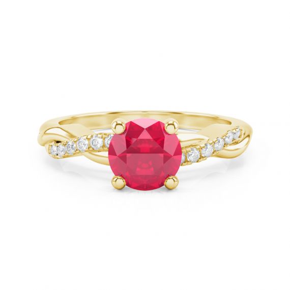 Bague Entrelacée Flamme en Or Jaune 18 cts Rubis et Diamant 1