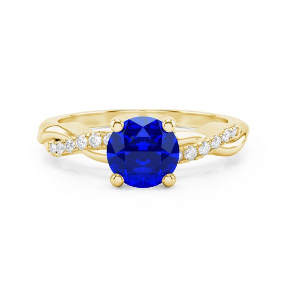 Bague Entrelacée Flamme en Or Jaune 18 cts Saphir et Diamant 1