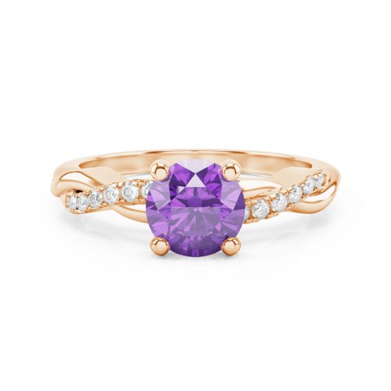 Bague Entrelacée Flamme en Or Rose 18 cts Améthyste et Diamant 1