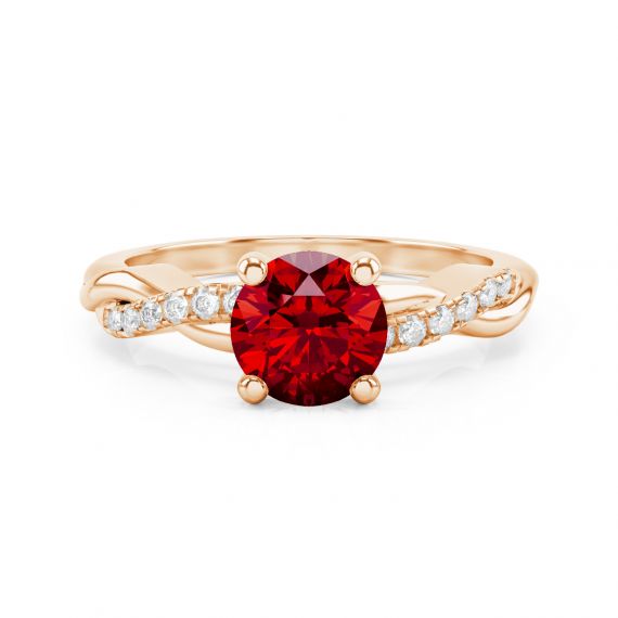 Bague Entrelacée Flamme en Or Rose 18 cts Grenat et Diamant 1