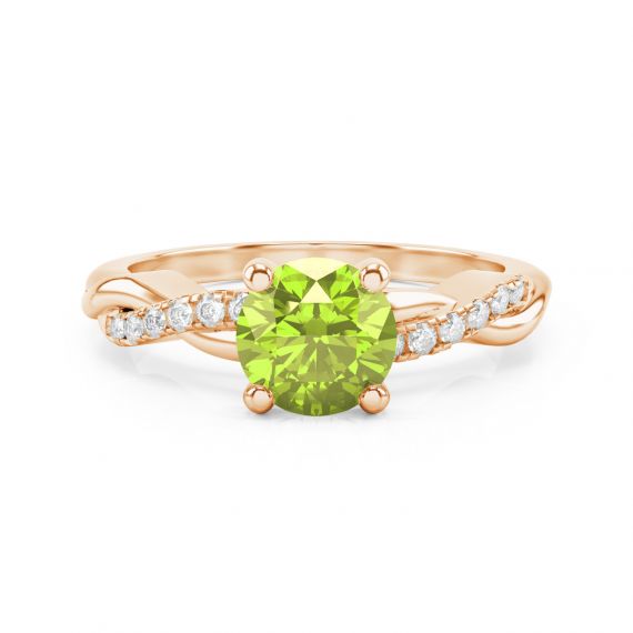 Bague Entrelacée Flamme en Or Rose 18 cts Peridot et Diamant 1