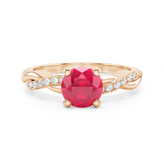 Bague Entrelacée Flamme en Or Rose 18 cts Rubis et Diamant 1