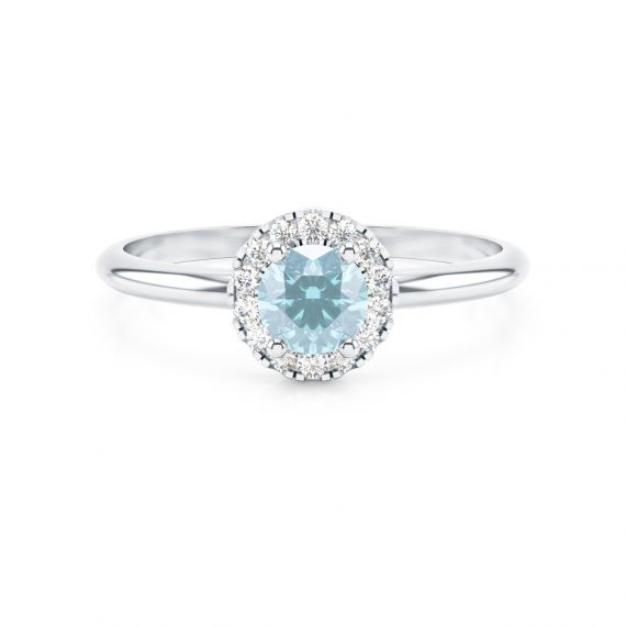 Solitaire entouré Grace en Argent Aigue Marine et Diamant 1