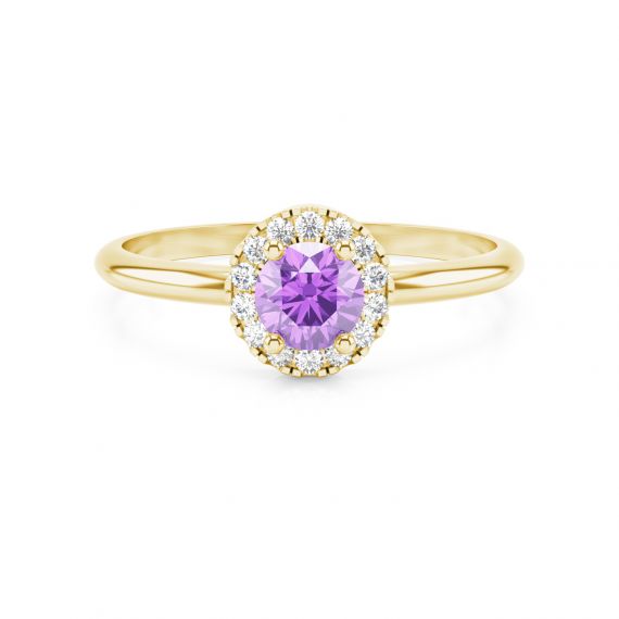 Solitaire entouré Grace en Or Jaune 18 cts Améthyste et Diamant 1