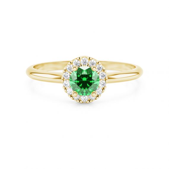 Solitaire entouré Grace en Or Jaune 18 cts Emeraude et Diamant 1