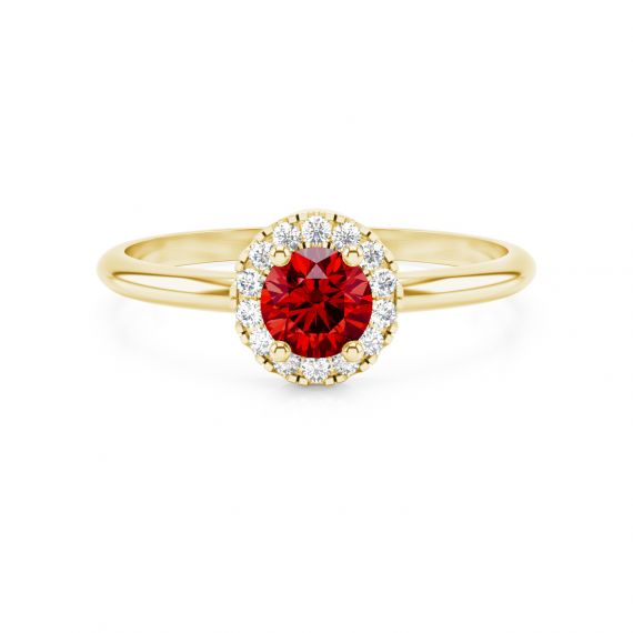 Solitaire entouré Grace en Or Jaune 18 cts Grenat et Diamant 1