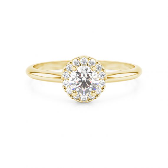 Solitaire entouré Grace en Or Jaune 18 cts Moissanite et Diamant 1