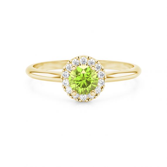 Solitaire entouré Grace en Or Jaune 18 cts Peridot et Diamant 1