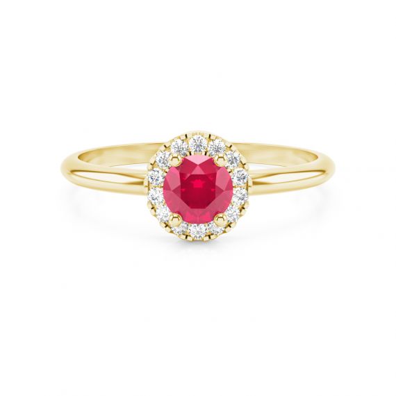 Solitaire entouré Grace en Or Jaune 18 cts Rubis et Diamant 1