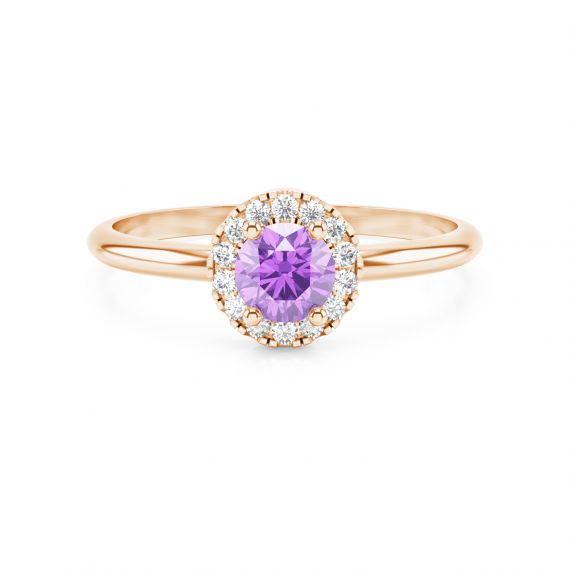 Solitaire entouré Grace en Or Rose 18 cts Améthyste et Diamant 1