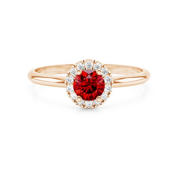 Solitaire entouré Grace en Or Rose 18 cts Grenat et Diamant 1