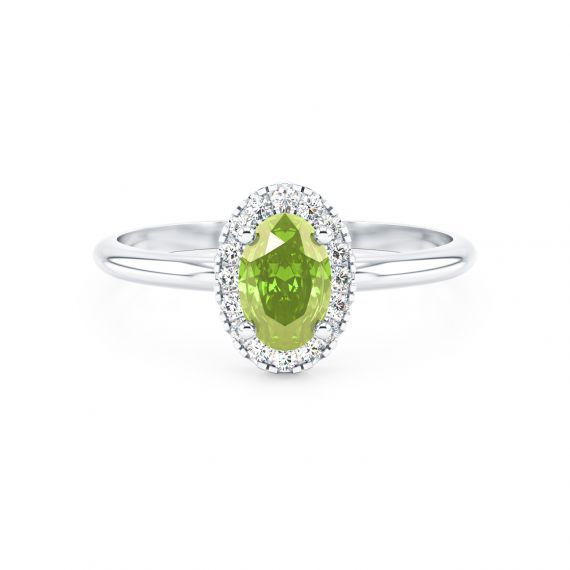 Solitaire entouré Grace Ovale en Or Blanc 18 cts Peridot 1