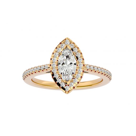 Solitaire Marquise Entouré et Pavé Femme Julie Marquise en Or Jaune 18 cts, Moissanite 1