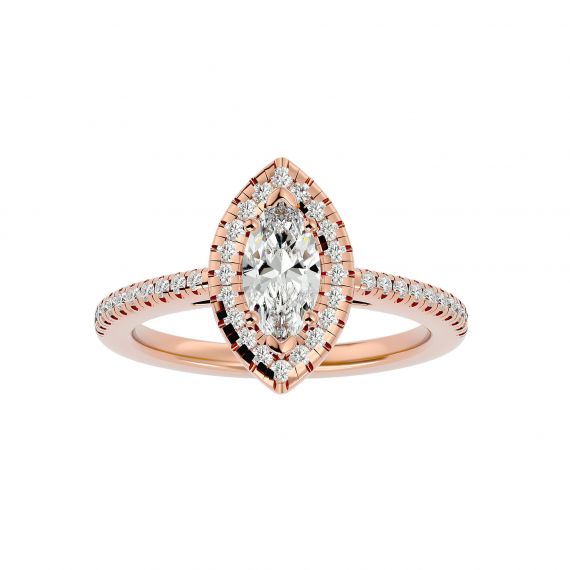 Solitaire Marquise Entouré et Pavé Femme Julie Marquise en Or Rose 18 cts, Moissanite 1