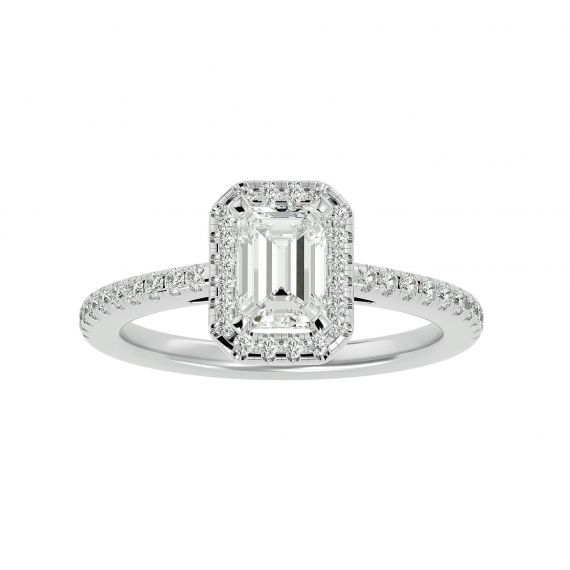 Solitaire Rectangle Entouré et Pavé Femme Julie Rectangle en Or Blanc 18 cts, Moissanite 1