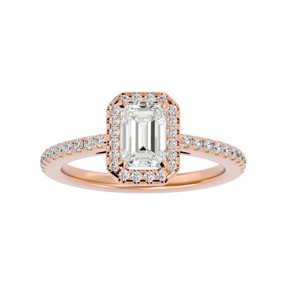 Solitaire Rectangle Entouré et Pavé Femme Julie Rectangle en Or Rose 18 cts, Moissanite 1