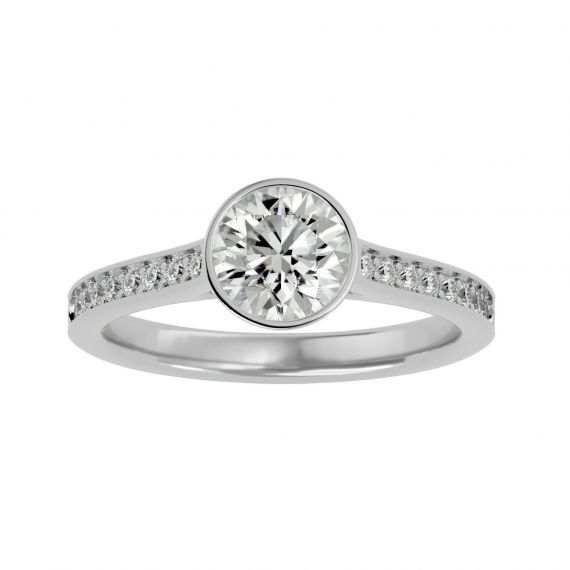 Bague Solitaire Serti Clos Femme Lina Pavée en Or Blanc 18 cts, Moissanite 1