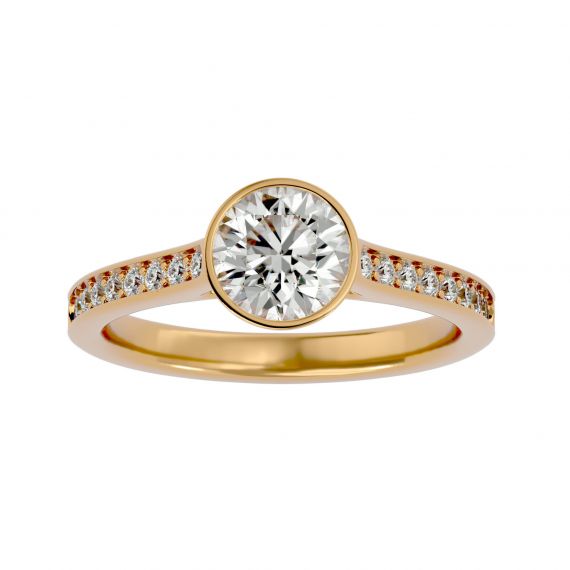 Bague Solitaire Serti Clos Femme Lina Pavée en Or Jaune 18 cts, Moissanite 1